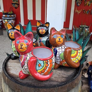 Mexican Ceramic Talavera Cat Planter