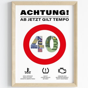 Presente em dinheiro para aniversário de 40 anos | Tempo presente de quarenta anos | ideia criativa para presente download instantâneo em PDF | Cartaz redondo de aniversário