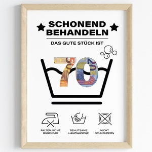 Cadeau en espèces pour un 70e anniversaire | Offrez un cadeau d'anniversaire avec douceur | idée cadeau créative Télécharger le PDF | Affiche ronde anniversaire