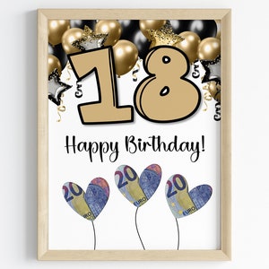 Geldgeschenk zum 18 Geburtstag Geschenkidee | Volljährig FSK 18 Geburtstagsgeschenk | Geschenk Idee sofort Download PDF | Poster Geburtstag