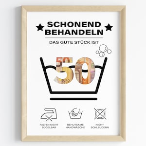 Geldgeschenk voor 50e verjaardag | behandel zachtjes verjaardagscadeau | creatief cadeau-idee Download PDF | Posterronde verjaardag