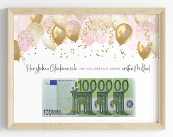 Birthday cash gift | Birthday gift | First million | Last-minute gift | Download to print | PDF | Give money