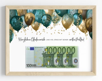 Birthday cash gift | Birthday gift | First million | Last-minute gift | Download to print | PDF | Give money