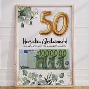 Geldgeschenk 50. Geburtstag | erste Million | Geburtstagsgeschenk | Last Minute Geschenk zum Geburtstag PDF Sofort Download | Geschenk