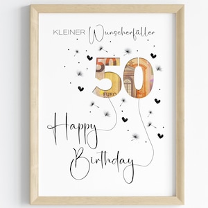 Geldgeschenk zum 50. Geburtstag | Wunscherfüller Geburtstagsgeschenk | kreative Geschenk Idee sofort Download PDF | Poster runder Geburtstag