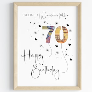 Geldgeschenk zum 70. Geburtstag | Wunscherfüller Geburtstagsgeschenk | kreative Geschenk Idee sofort Download PDF | Poster runder Geburtstag