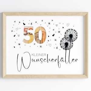 Geldgeschenk voor 50e verjaardag | Wensvervullend verjaardagscadeau | creatief cadeau-idee direct downloaden PDF | Posterronde verjaardag