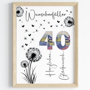 Geldgeschenk zum 40. Geburtstag | Wunscherfüller Geburtstagsgeschenk | kreative Geschenk Idee sofort Download PDF | Poster runder Geburtstag