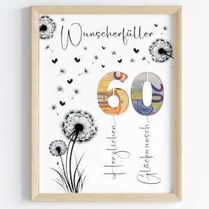 Cadeau en espèces pour un 60e anniversaire | Cadeau d'anniversaire exauçant tous les vœux | idée cadeau créative téléchargement instantané PDF | Affiche ronde anniversaire