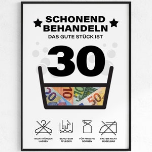 Cash gift for 30th birthday | treat birthday gift with care | creative gift idea as download | poster round birthday