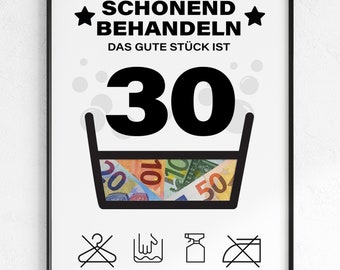 Cadeau d'anniversaire pour 30 ans | Offrez ce cadeau d'anniversaire avec soin | Idée cadeau créative à télécharger | Affiche d'anniversaire ronde