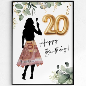 Presente em dinheiro para aniversário de 20 anos | presente criativo irmã esposa filha namorada | Compras | Feliz Aniversário | Faça uma doação em dinheiro | PDF
