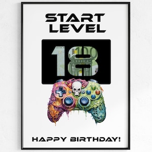 Idée cadeau pour un 18e anniversaire | Cadeau d'anniversaire pour adulte niveau 18 | Idée cadeau Télécharger le PDF | Affiche d'anniversaire