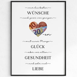 Geburtstagsgeschenk Geld | von Herzen | Geldgeschenk für Erwachsene | Last Minute Geschenk PDF | Sofort Download | Geschenk Poster Bild