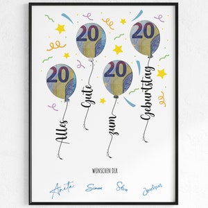 Regalo de efectivo de cumpleaños, cartel de globos, idea creativa para regalar dinero, regalo de último minuto PDF descarga inmediata | Tarjeta de cumpleaños