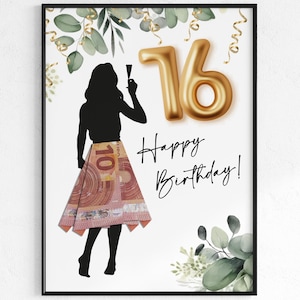 Geldgeschenk 16. Geburtstag | kreatives Geschenk Mädchen Frau Tochter | Shopping | Fashion | Happy Birthday | DIY Geldgeschenk basteln | PDF