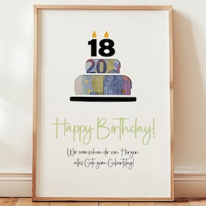 Geldgeschenk zum 18 Geburtstag Geschenkidee | Volljährig endlich 18 Geburtstagsgeschenk | Geschenk Idee Download PDF | Poster Geburtstag