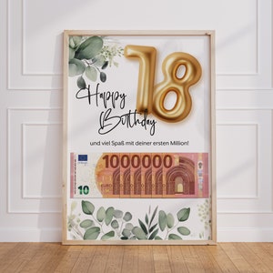 Geldgeschenk zum 18 Geburtstag erste Million | Volljährig endlich 18 Geburtstagsgeschenk | Geschenk Idee Download PDF | Poster Geburtstag