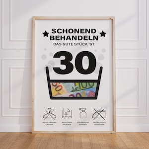 Geldgeschenk voor 30e verjaardag | behandel zachtjes verjaardagscadeau | creatief cadeau-idee als download | Posterronde verjaardag