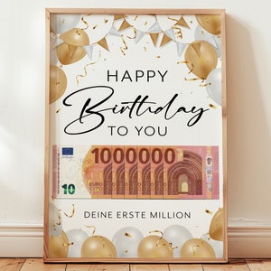 Geldgeschenk Geburtstag | erste Million | Geburtstagsgeschenk | Last Minute Geschenk sofort Download PDF | A4 | Geld kreativ verschenken