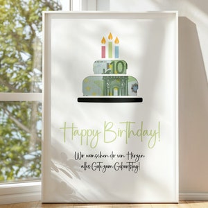 Cadeau d'anniversaire en espèces | Cadeau d'anniversaire | Cadeau d'anniversaire de dernière minute à télécharger instantanément en PDF | Cadeau | Argent pour le gâteau d'anniversaire
