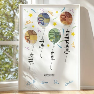 Geburtstag Geldgeschenk, Luftballons Poster, kreative Idee Geld verschenken, Last Minute Geschenk PDF sofort Download | Geschenkidee A4