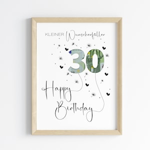 Cash gift for a 30th birthday | Wish-fulfilling birthday gift | Creative gift idea, instant download PDF | Round birthday poster