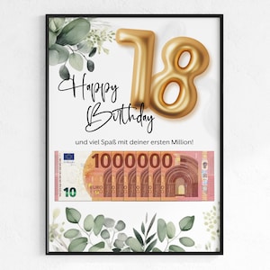 Cash gift for an 18th birthday: first million | Finally 18, an adult! Birthday present | Cash gift idea (download PDF) | Poster image image 1