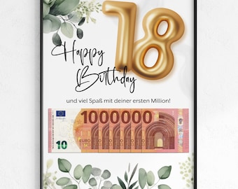 Prezent pieniężny na 18. urodziny, pierwszy milion | W końcu pełnoletni, prezent na 18. urodziny | Pomysł na prezent pieniężny, pobierz PDF | Obraz plakatu