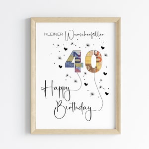Geldgeschenk zum 40. Geburtstag | Wunscherfüller Geburtstagsgeschenk | kreative Geschenk Idee sofort Download PDF | Poster runder Geburtstag