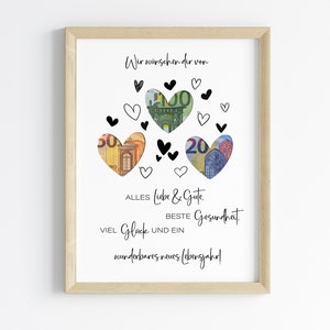 Geburtstagsgeschenk Geld | von Herzen | Geldgeschenk für Erwachsene | Last Minute Geschenk PDF | Sofort Download | Geschenk Poster