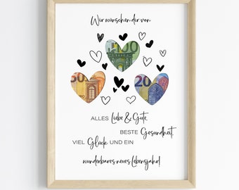 Geburtstagsgeschenk Geld | von Herzen | Geldgeschenk für Erwachsene | Last Minute Geschenk PDF | Sofort Download | Geschenk Poster