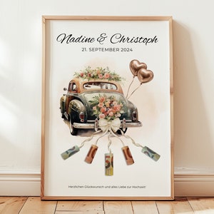 Presente de casamento em dinheiro | dinheiro de presente de casamento personalizado | Carro de casamento | download instantâneo de última hora edite você mesmo com o Canva