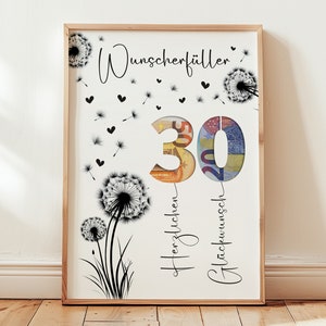 Geldgeschenk zum 30. Geburtstag | Wunscherfüller Geburtstagsgeschenk | kreative Geschenk Idee sofort Download PDF | Poster runder Geburtstag