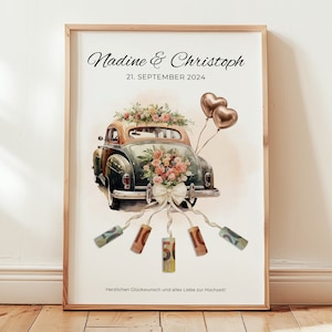 Geldgeschenk voor een bruiloft | Gepersonaliseerd geldgeschenk voor een bruiloft | Trouwauto | Direct te downloaden op het laatste moment, bewerkbaar met Canva