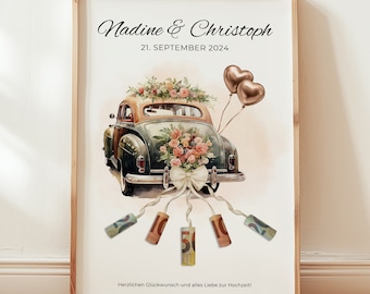 Editable Wedding Money Gift Printable | Custom Wedding Gift with Car | Instant Download PDF | Last Minute Canva Template printable