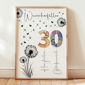 Cash gift for a 30th birthday | Wish-fulfilling birthday gift | Creative gift idea, instant download PDF | Round birthday poster