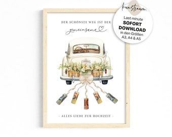 Hochzeitsgeschenk Geld | Geldgeschenk Hochzeit | Last Minute PDF Sofort Download | Geschenk für das Brautpaar | Hochzeitsauto | Just Married