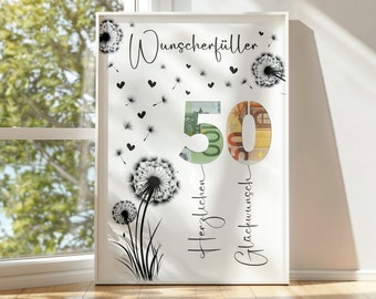 Geldgeschenk voor 50e verjaardag | Wensvervullend verjaardagscadeau | creatief cadeau-idee direct downloaden PDF | Posterronde verjaardag