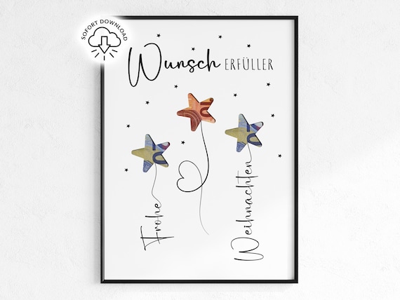 Geldgeschenk Weihnachten Wunscherfüller | Last Minute Weihnachtsgeschenk Printable PDF | Geschenkidee Weihnachtskarte | DIY Vorlage Xmas