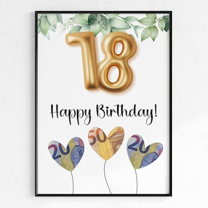 Geldgeschenk zum 18 Geburtstag Geschenkidee | Volljährig FSK 18 Geburtstagsgeschenk | Geschenk Idee sofort Download PDF | Poster Geburtstag