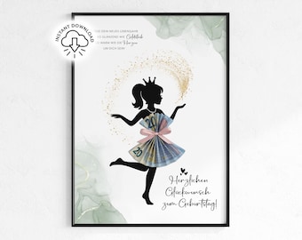 Cash gift for a girl's birthday | Creatively wrap a voucher | Instant PDF download | Birthday gift for a woman, girlfriend, or daughter