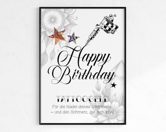 Bon cadeau tatouage | Argent pour tatouage | Modèle de création | Idée cadeau anniversaire | Idée cadeau tatouage | Image PDF A4