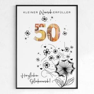 Geldgeschenk zum 50. Geburtstag | Wunscherfüller Geburtstagsgeschenk | kreative Geschenk Idee sofort Download PDF | Poster runder Geburtstag