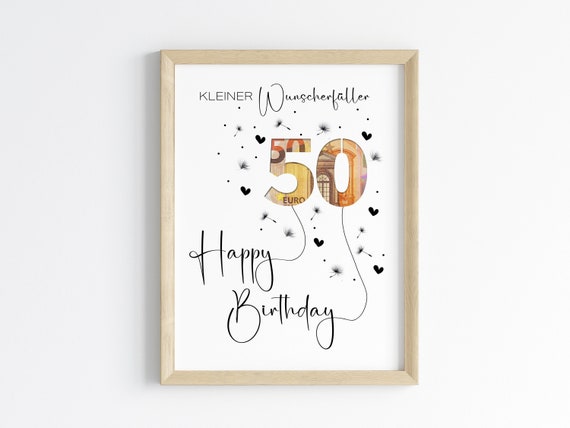 Geldgeschenk zum 50. Geburtstag | Wunscherfüller Geburtstagsgeschenk | kreative Geschenk Idee sofort Download PDF | Poster runder Geburtstag