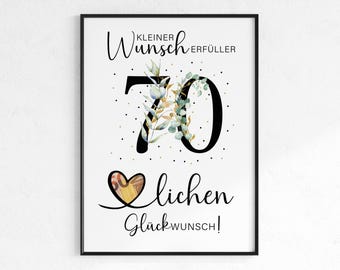 Cash gift for a 70th birthday | Wish-fulfilling birthday gift | Creative gift idea, instant PDF download | Round birthday poster
