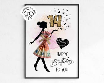 Geld cadeau voor de 14e verjaardag van een meisje | Verjaardagskaart | Jurk gemaakt van bankbiljetten | Verjaardagscadeau-idee voor dochter, vriendin of petekind