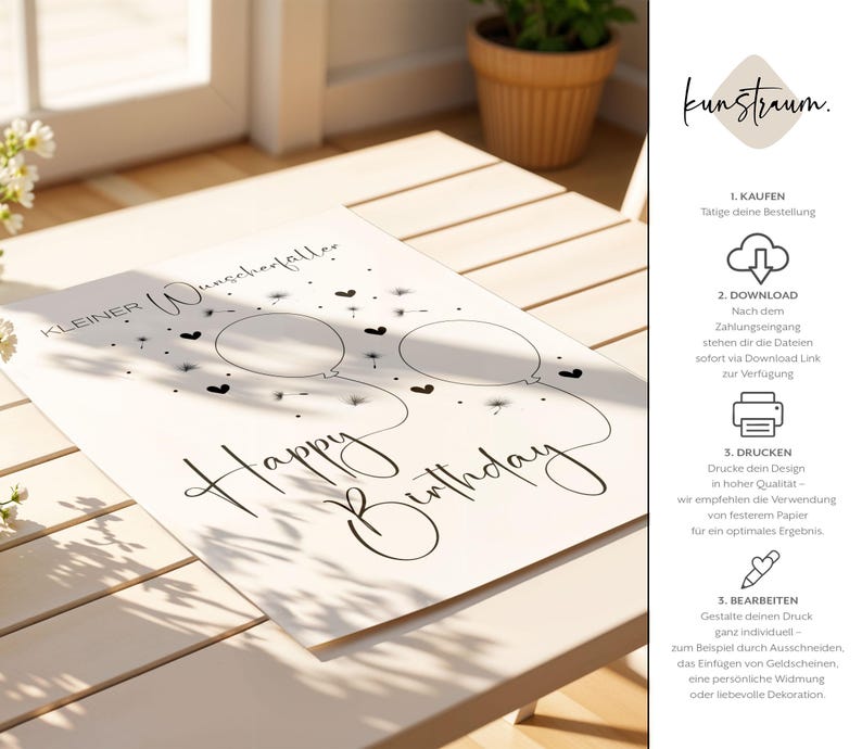 Geldgeschenk Geburtstag | Geburtstagsgeschenk | Last Minute Geschenk zum Geburtstag PDF Sofort Download | Geschenk | kleiner Wunscherfüller Bild 3