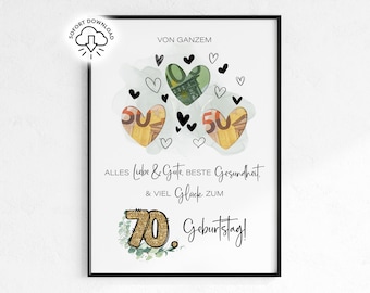 Regalo in denaro per il 70° compleanno per donne e uomini | Idea regalo stampabile dell'ultimo minuto | Regalo di compleanno per un importante 70° compleanno | Download digitale