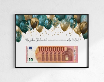 Birthday cash gift | Birthday present | First million | Last minute gift | Digital download PDF | Gift idea: Giving money